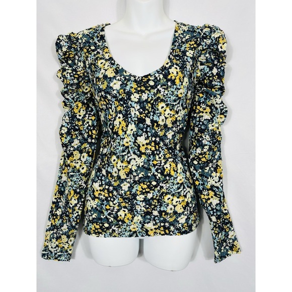 LOFT Tops - Loft Womens Micro Floral Puff Sleeve Top Size M Cottagecore Boho Prairie Spring
